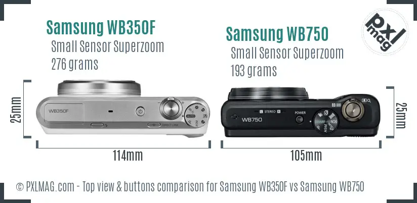 Samsung WB350F vs Samsung WB750 top view buttons comparison