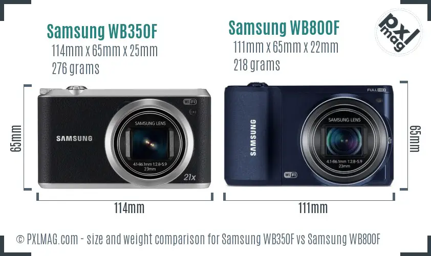 Samsung WB350F vs Samsung WB800F size comparison