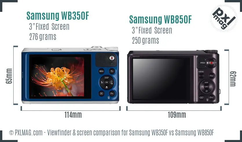 Samsung WB350F vs Samsung WB850F Screen and Viewfinder comparison