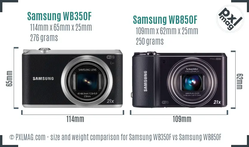 Samsung WB350F vs Samsung WB850F size comparison