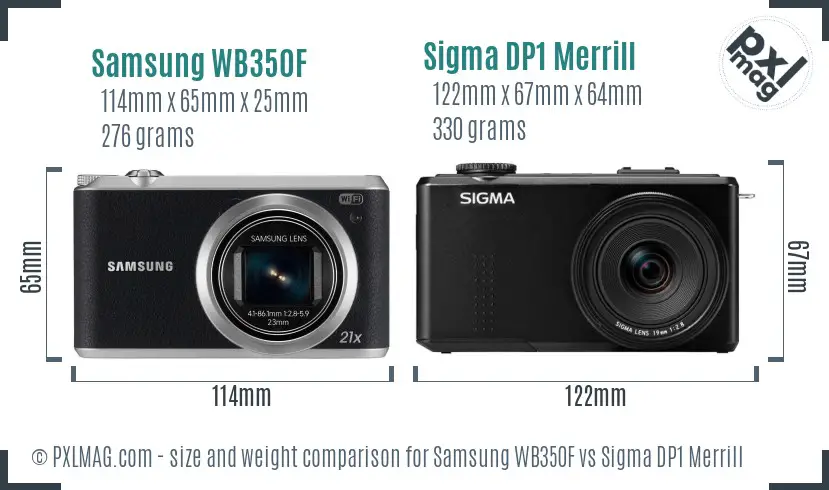 Samsung WB350F vs Sigma DP1 Merrill size comparison