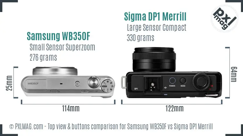 Samsung WB350F vs Sigma DP1 Merrill top view buttons comparison