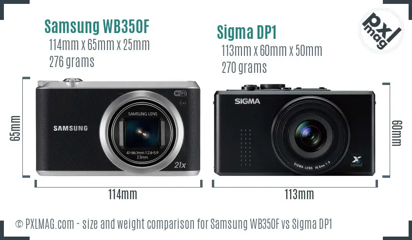 Samsung WB350F vs Sigma DP1 size comparison