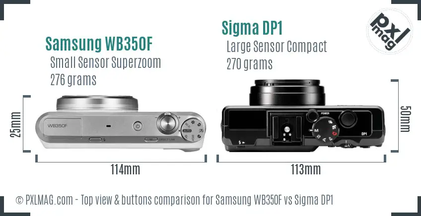 Samsung WB350F vs Sigma DP1 top view buttons comparison