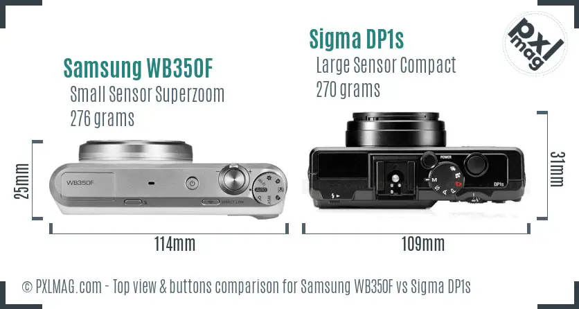 Samsung WB350F vs Sigma DP1s top view buttons comparison