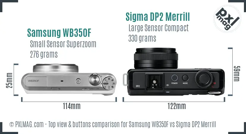 Samsung WB350F vs Sigma DP2 Merrill top view buttons comparison