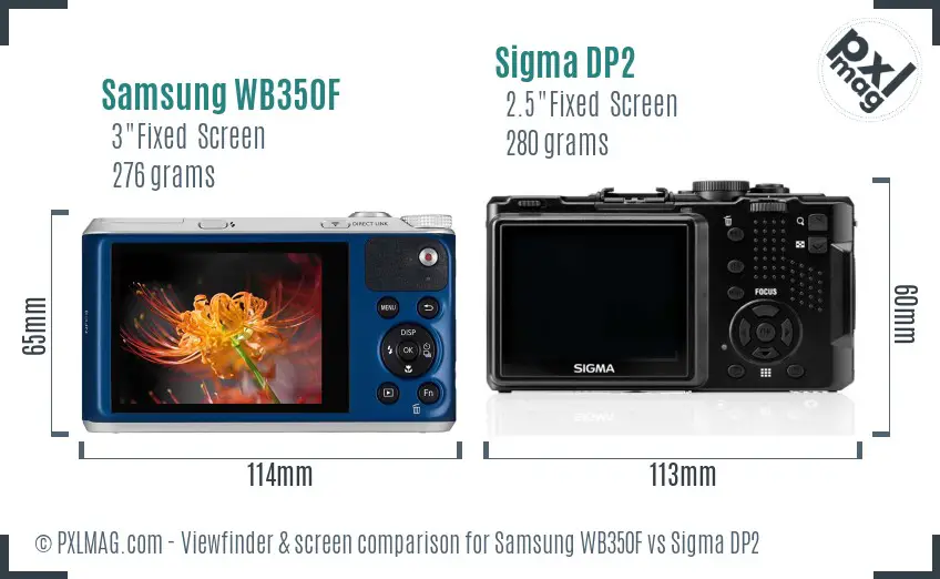 Samsung WB350F vs Sigma DP2 Screen and Viewfinder comparison