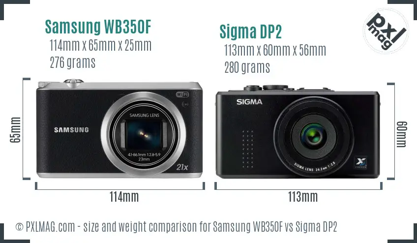 Samsung WB350F vs Sigma DP2 size comparison