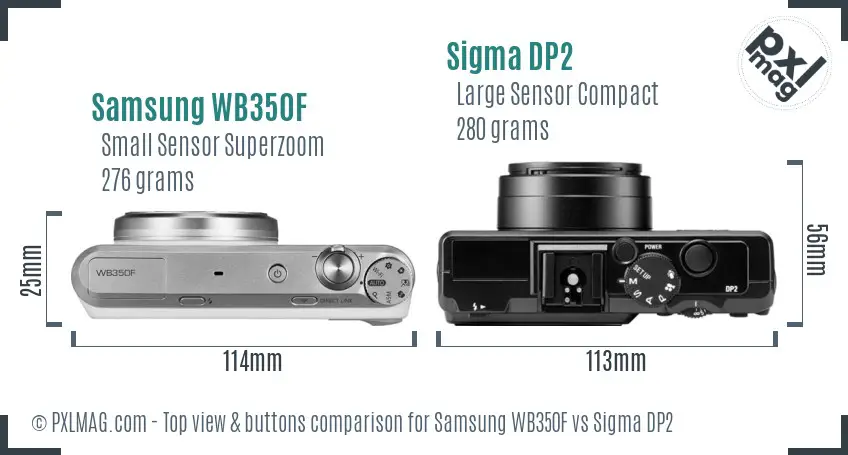 Samsung WB350F vs Sigma DP2 top view buttons comparison