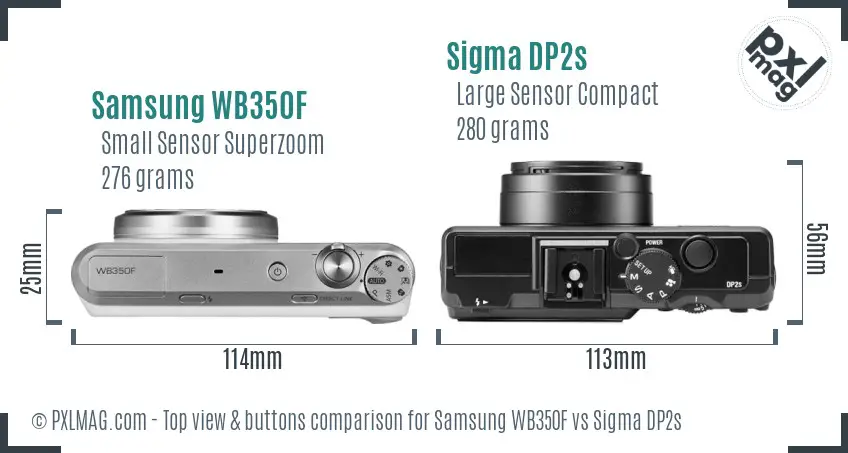 Samsung WB350F vs Sigma DP2s top view buttons comparison