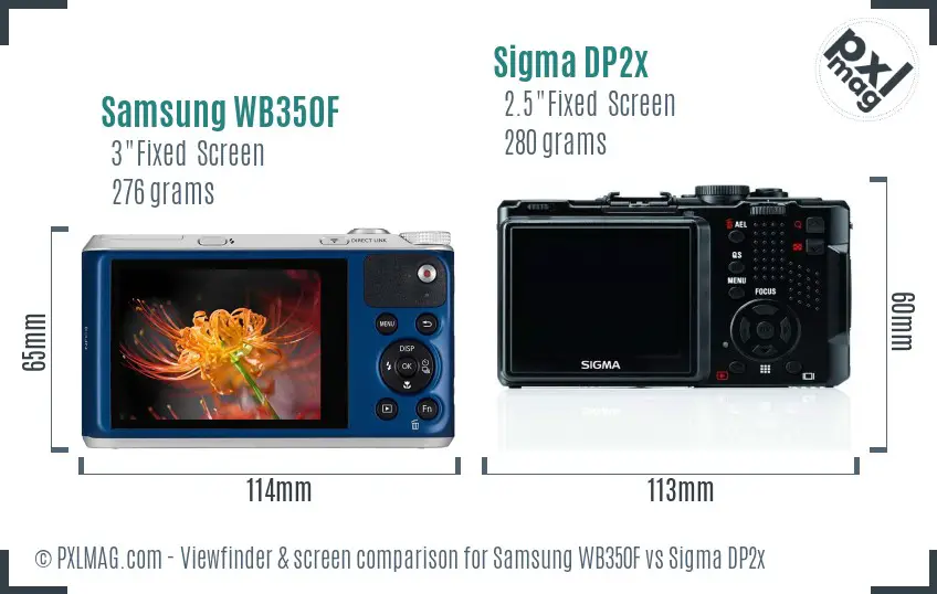 Samsung WB350F vs Sigma DP2x Screen and Viewfinder comparison