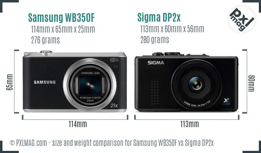 Samsung WB350F vs Sigma DP2x size comparison