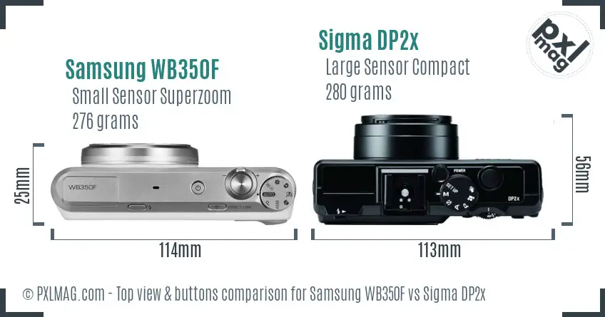 Samsung WB350F vs Sigma DP2x top view buttons comparison