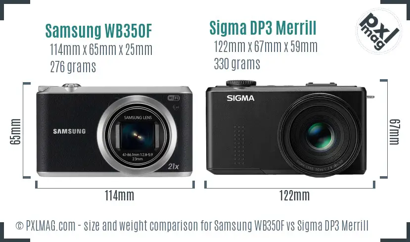 Samsung WB350F vs Sigma DP3 Merrill size comparison