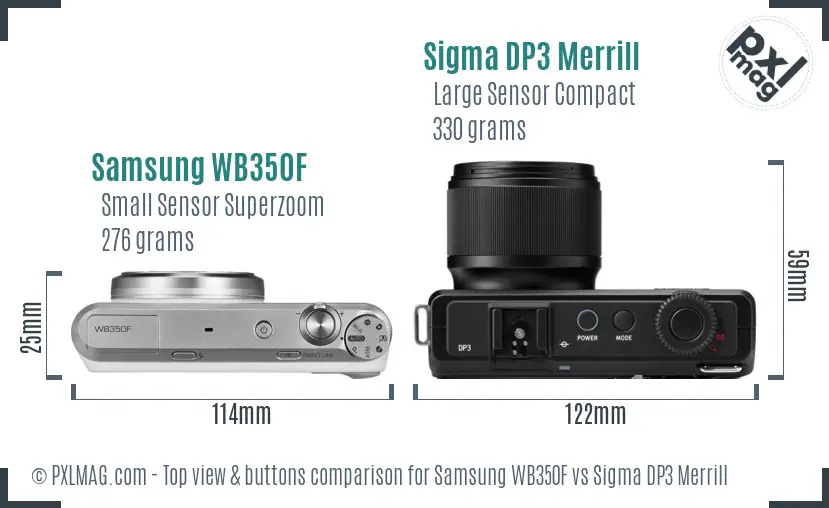 Samsung WB350F vs Sigma DP3 Merrill top view buttons comparison
