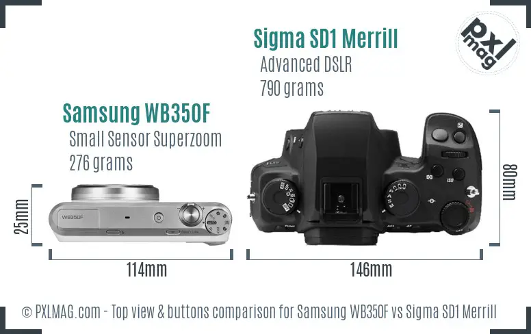 Samsung WB350F vs Sigma SD1 Merrill top view buttons comparison