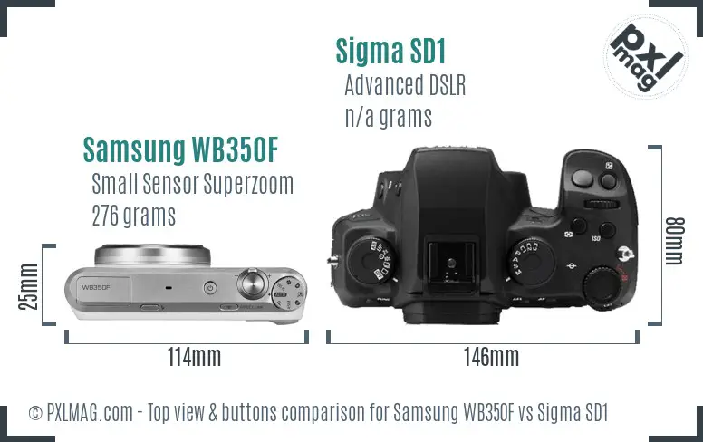 Samsung WB350F vs Sigma SD1 top view buttons comparison