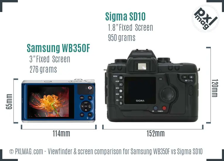 Samsung WB350F vs Sigma SD10 Screen and Viewfinder comparison