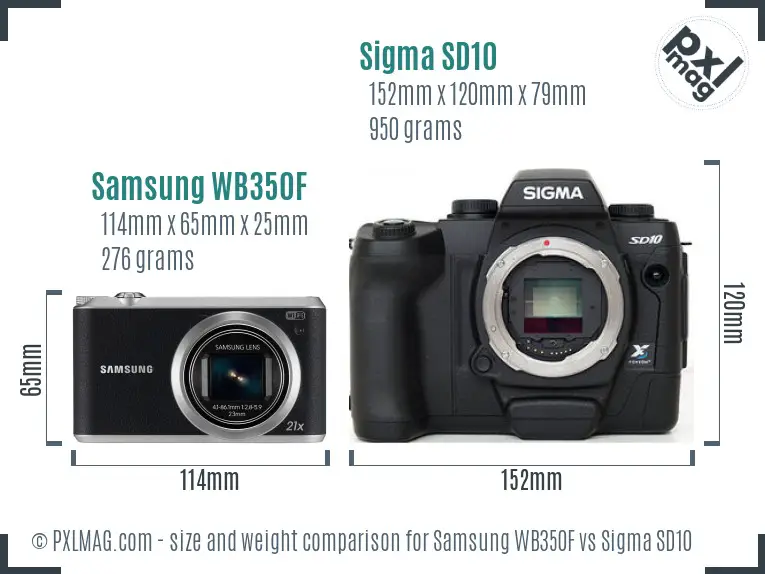 Samsung WB350F vs Sigma SD10 size comparison