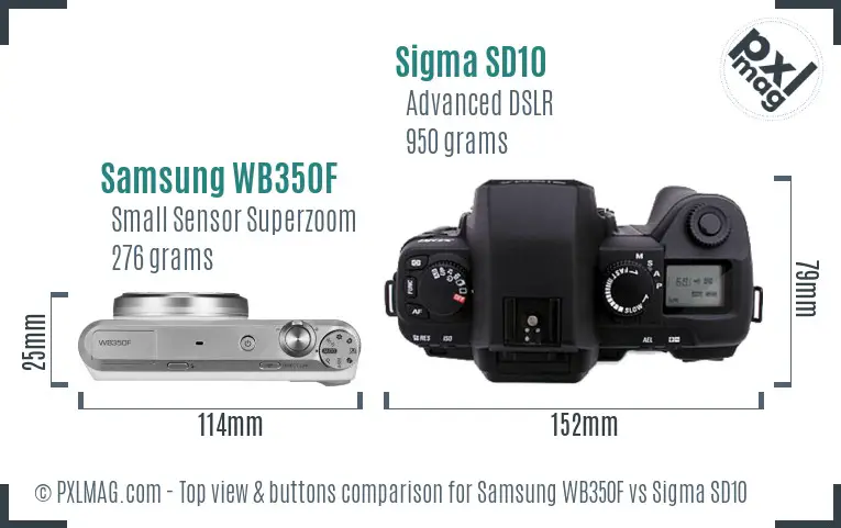 Samsung WB350F vs Sigma SD10 top view buttons comparison