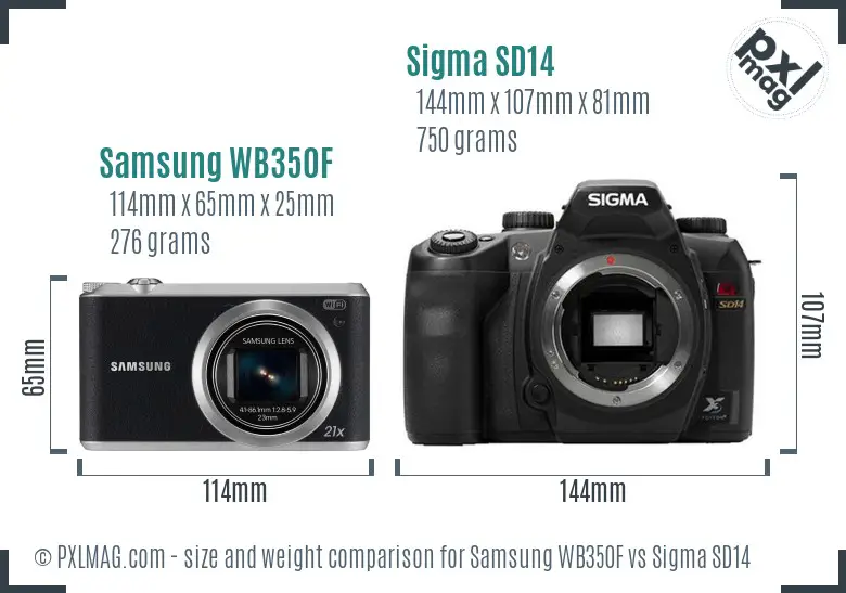 Samsung WB350F vs Sigma SD14 size comparison