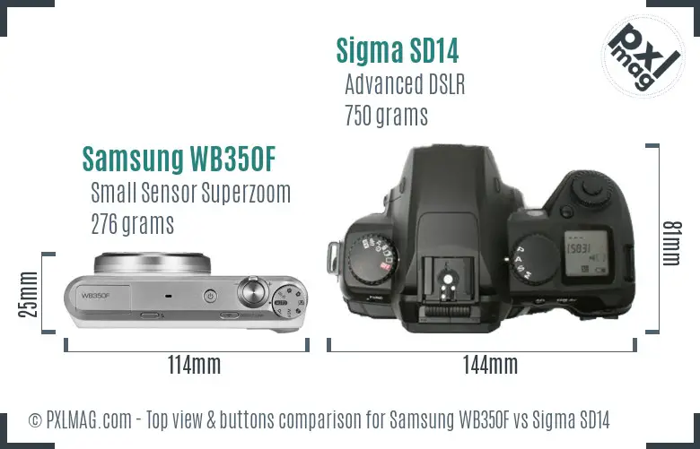 Samsung WB350F vs Sigma SD14 top view buttons comparison