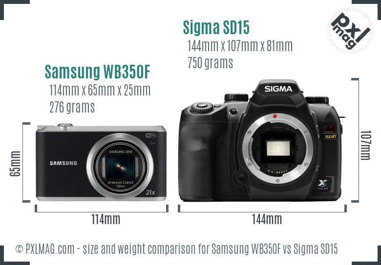 Samsung WB350F vs Sigma SD15 size comparison