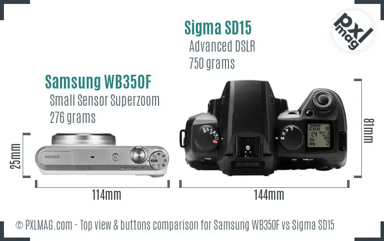 Samsung WB350F vs Sigma SD15 top view buttons comparison