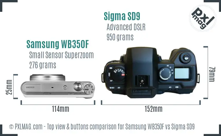 Samsung WB350F vs Sigma SD9 top view buttons comparison