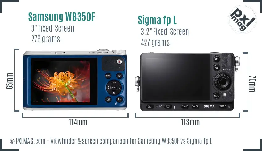 Samsung WB350F vs Sigma fp L Screen and Viewfinder comparison