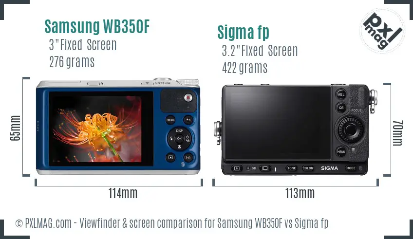 Samsung WB350F vs Sigma fp Screen and Viewfinder comparison
