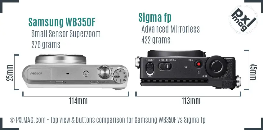 Samsung WB350F vs Sigma fp top view buttons comparison