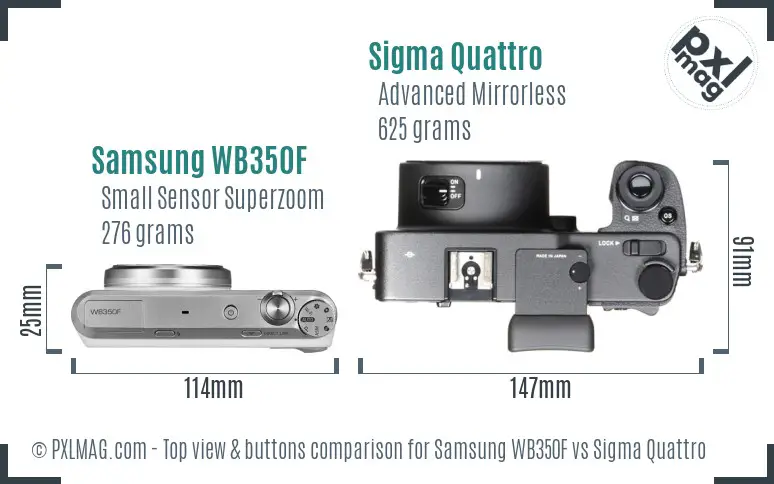 Samsung WB350F vs Sigma Quattro top view buttons comparison