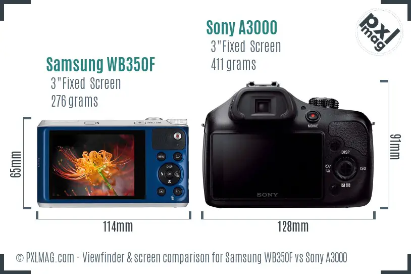 Samsung WB350F vs Sony A3000 Screen and Viewfinder comparison