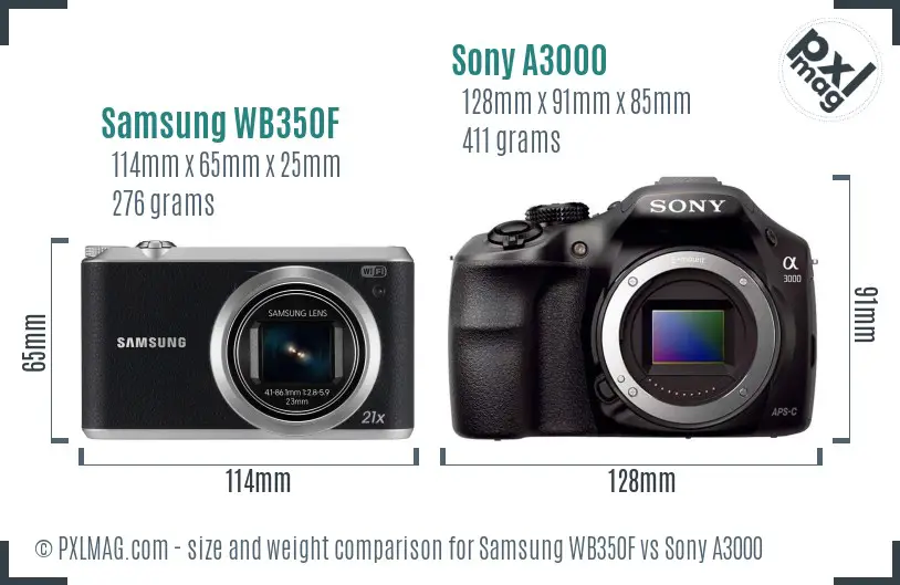 Samsung WB350F vs Sony A3000 size comparison