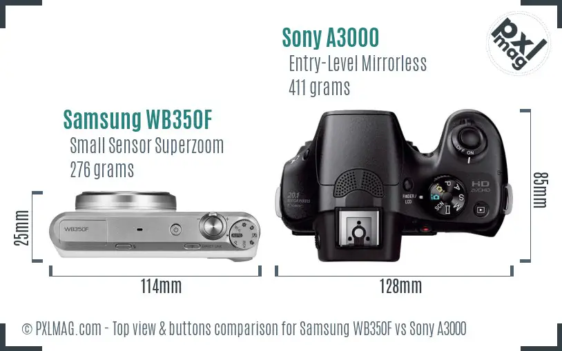 Samsung WB350F vs Sony A3000 top view buttons comparison