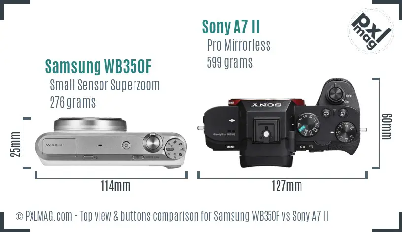 Samsung WB350F vs Sony A7 II top view buttons comparison