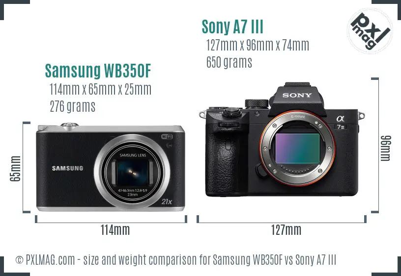 Samsung WB350F vs Sony A7 III size comparison