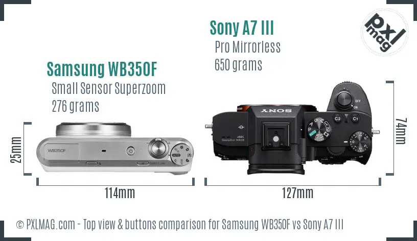 Samsung WB350F vs Sony A7 III top view buttons comparison