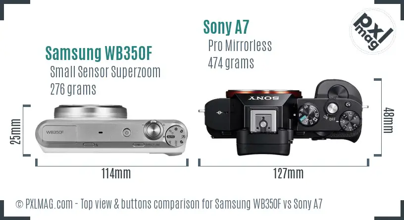 Samsung WB350F vs Sony A7 top view buttons comparison