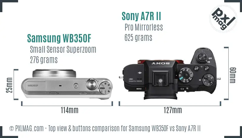 Samsung WB350F vs Sony A7R II top view buttons comparison