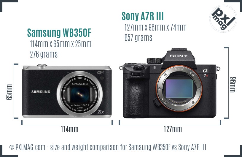 Samsung WB350F vs Sony A7R III size comparison