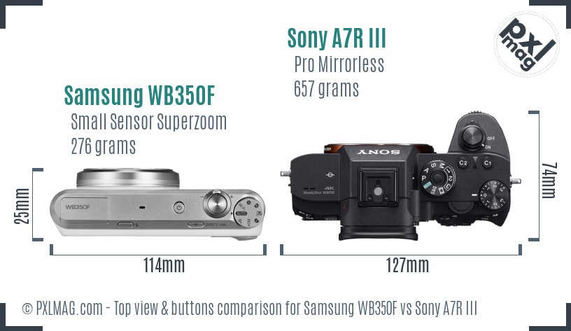 Samsung WB350F vs Sony A7R III top view buttons comparison