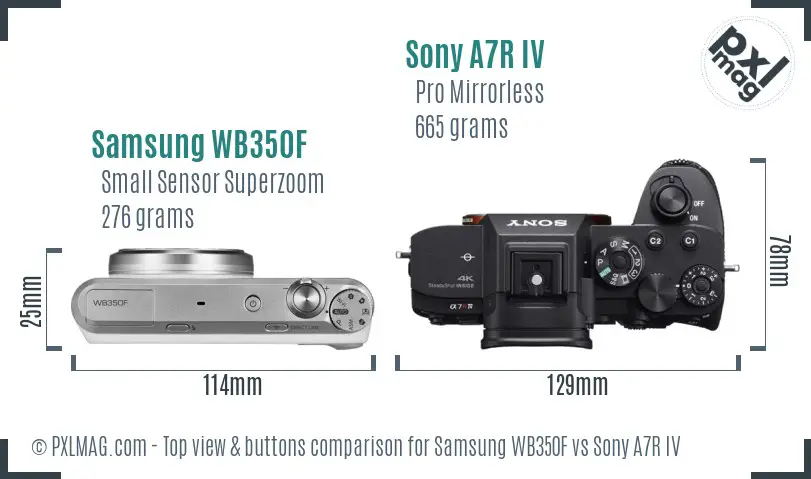 Samsung WB350F vs Sony A7R IV top view buttons comparison Samsung WB350F vs Sony A7R IV top view buttons comparison