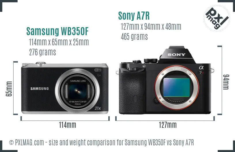 Samsung WB350F vs Sony A7R size comparison