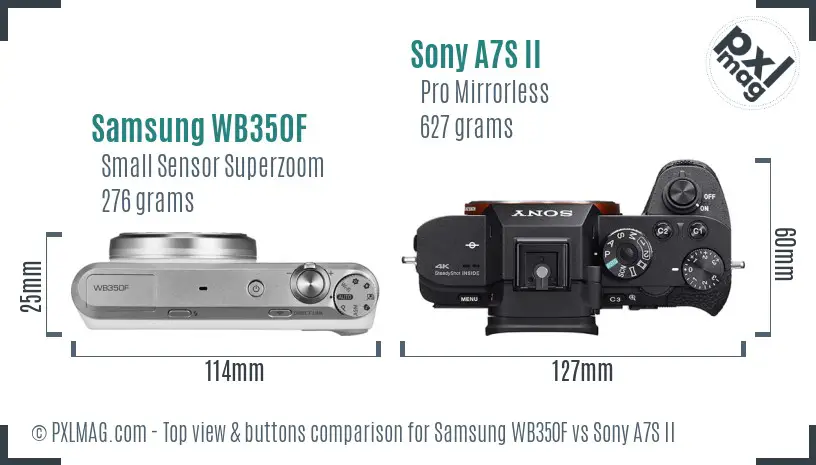 Samsung WB350F vs Sony A7S II top view buttons comparison