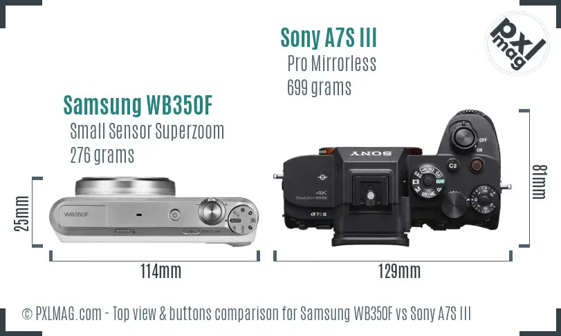Samsung WB350F vs Sony A7S III top view buttons comparison