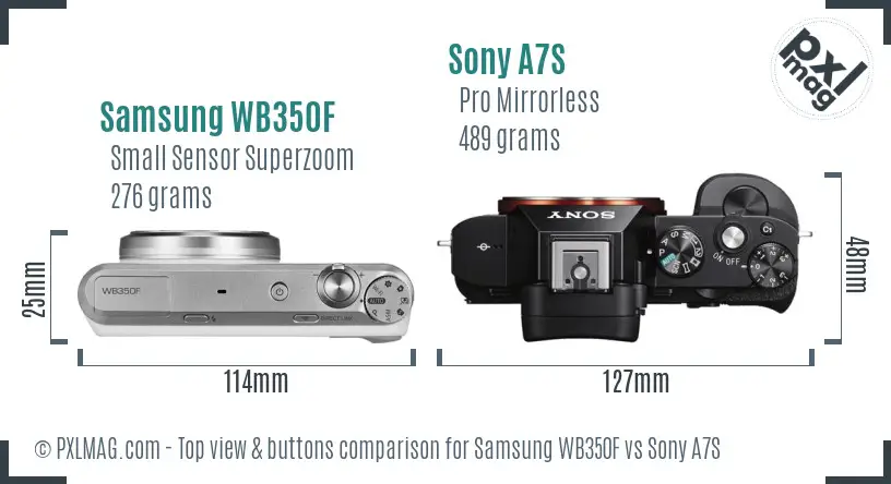 Samsung WB350F vs Sony A7S top view buttons comparison