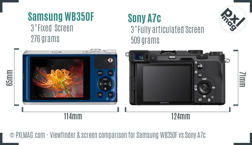 Samsung WB350F vs Sony A7c Screen and Viewfinder comparison