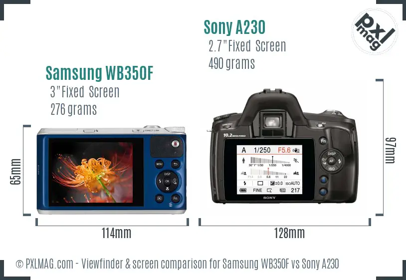 Samsung WB350F vs Sony A230 Screen and Viewfinder comparison